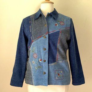 Alfred Dunner Blue Patchwork Embroidered Shirt Jacket
